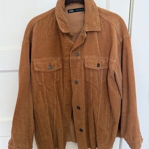 ZARA Women’s Corduroy Shirt Jacket in Camel Brown